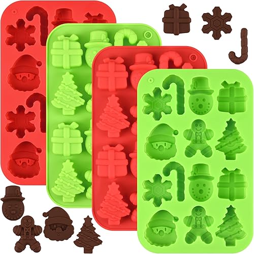Miniatura 1 de Actvty Moldes de chocolate de Navidad, moldes de silicona para dulces de Navidad, 4 paquetes de 14 moldes para hornear con temática navideña para