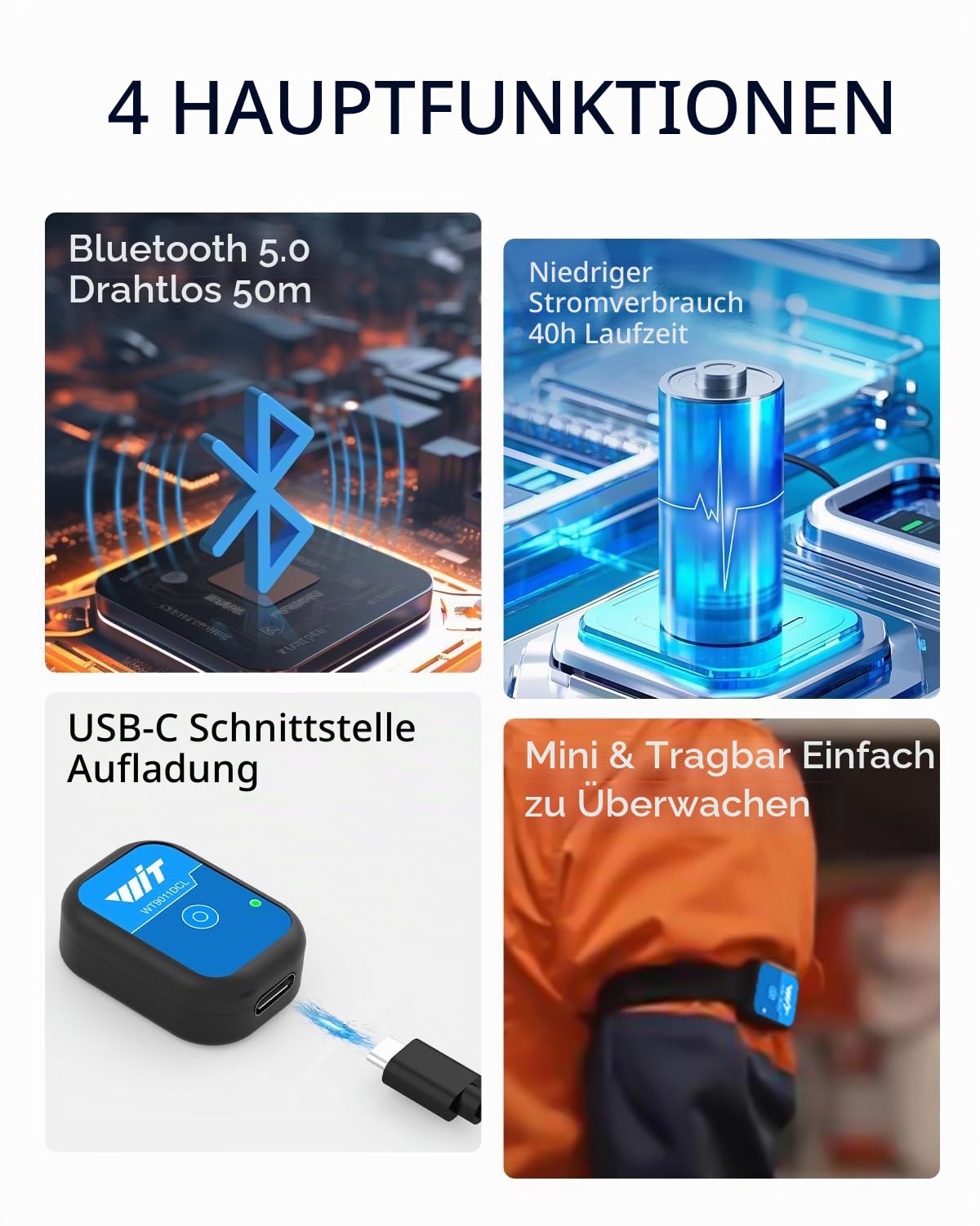 [Bluetooth 5.0 Beschleunigungssensoren] WT9011DCL MPU9250 Mini Wireless Inertial Sensor, 3-Achsen Beschleunigungsmesser + Gyroskop + Magnetometer)+ Neigungsmesser, 9-Achsen IMU AHRS Sensormodul USB