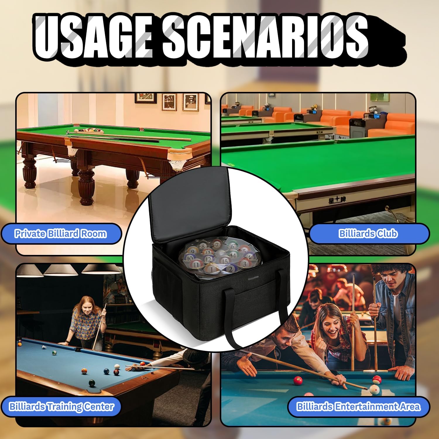 Pool Ball Cleaner Storage Bag, Carrying Case for Most Pool Ball Cleaner Machines, Thick Foam-Padded Protective Organizer with Pockets for Billiard Accessories, Black (Bag Only)