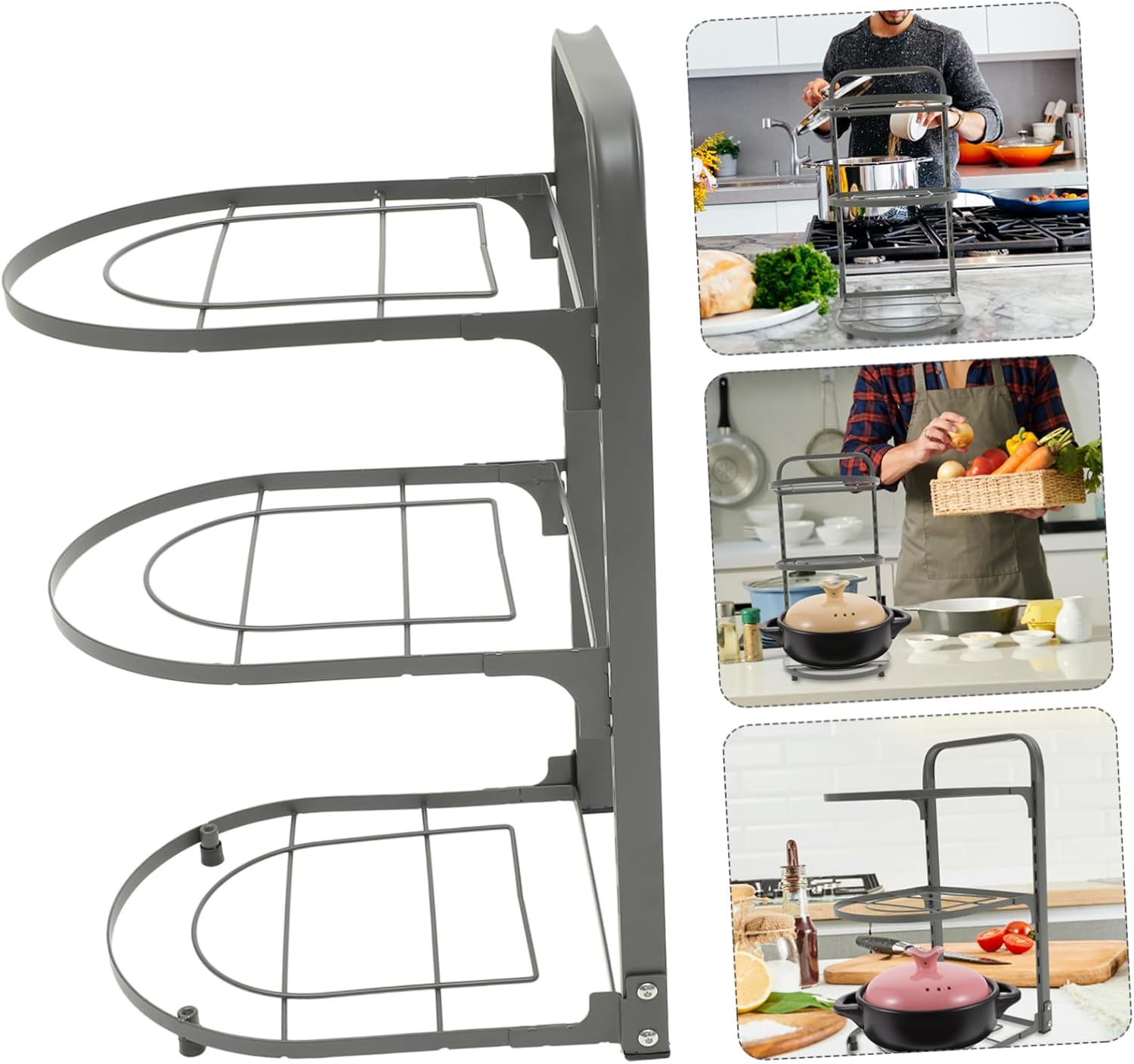 Foldable Multi Pot Rack Kitchen Pan Organizer for Cabinet Countertop Space-saving Storage for Pots Pans Spice Bottles Design