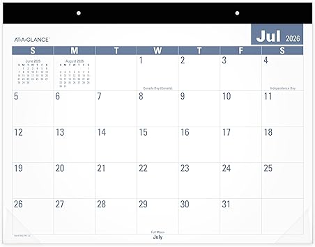 AT-A-GLANCE Desk Calendar 2026-2027 Planning Pad, Academic 12-Month July-June, Monthly, 21-3/4" x 17" Standard, Easy-to-Read, Unruled Daily Blocks SKLPAY32