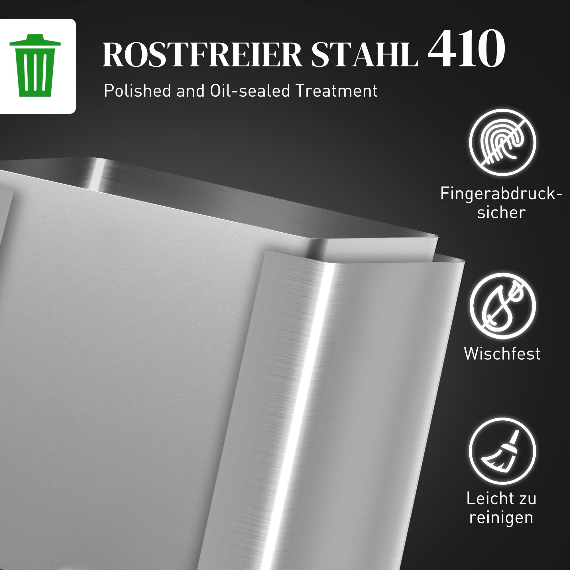 HOMCOM Mülleimer 20+14L 2 Fächer Deckel Fußpedal Silber 32,5x31,5x78 cm | Abfalleimer, Kippfach, Herausnehmbare Inneneimer, Soft-Close-Funktion, Edelstahl, Wohnzimmer Büro