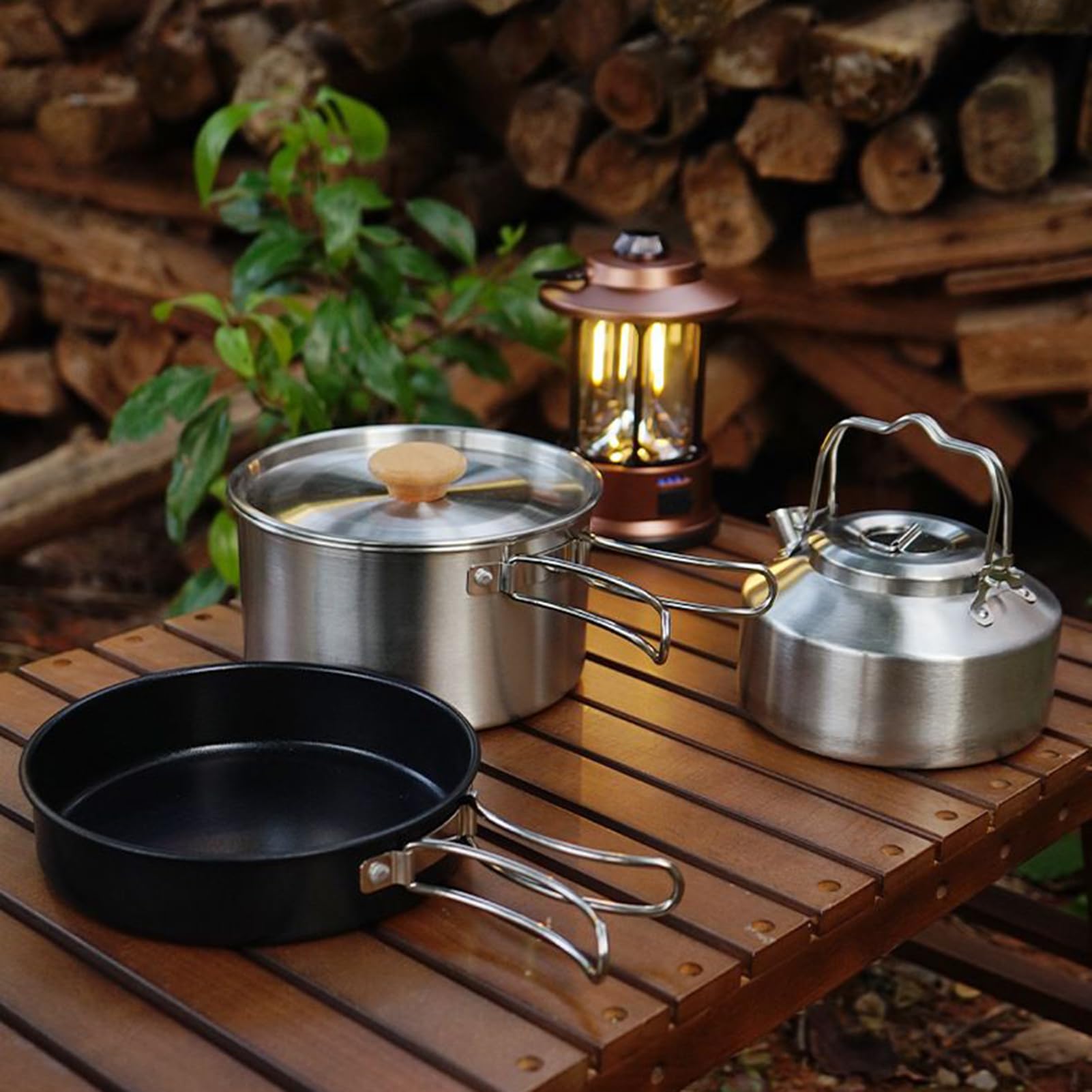 Ustensiles de Cuisine pour Camping 3 Pièces Poêles en Acier Inoxydable