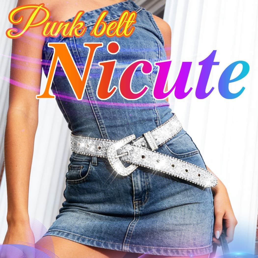 Nicute Rhinestone Belt Sparkly Y2K Studded Belt Western Cowgirl Accessories for Adult - Image 4