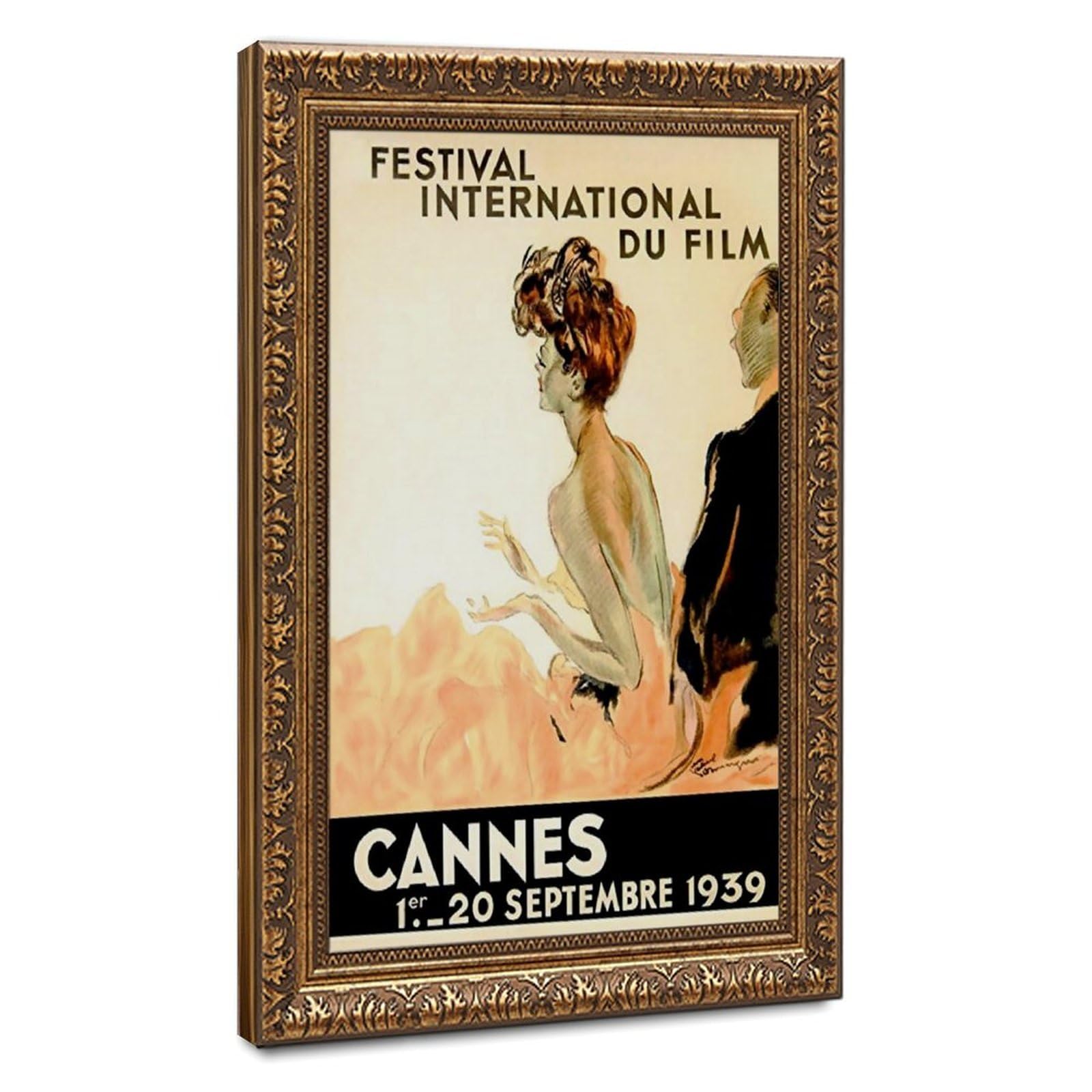 WCYB Festival International Du Film Fest 1939 Cannes Movie Fashion Couple Vintage Poster Stampe Canvas Deco Dipinti Wall Art Hangable Frame 20,3 cm L x 30,5 cm W
