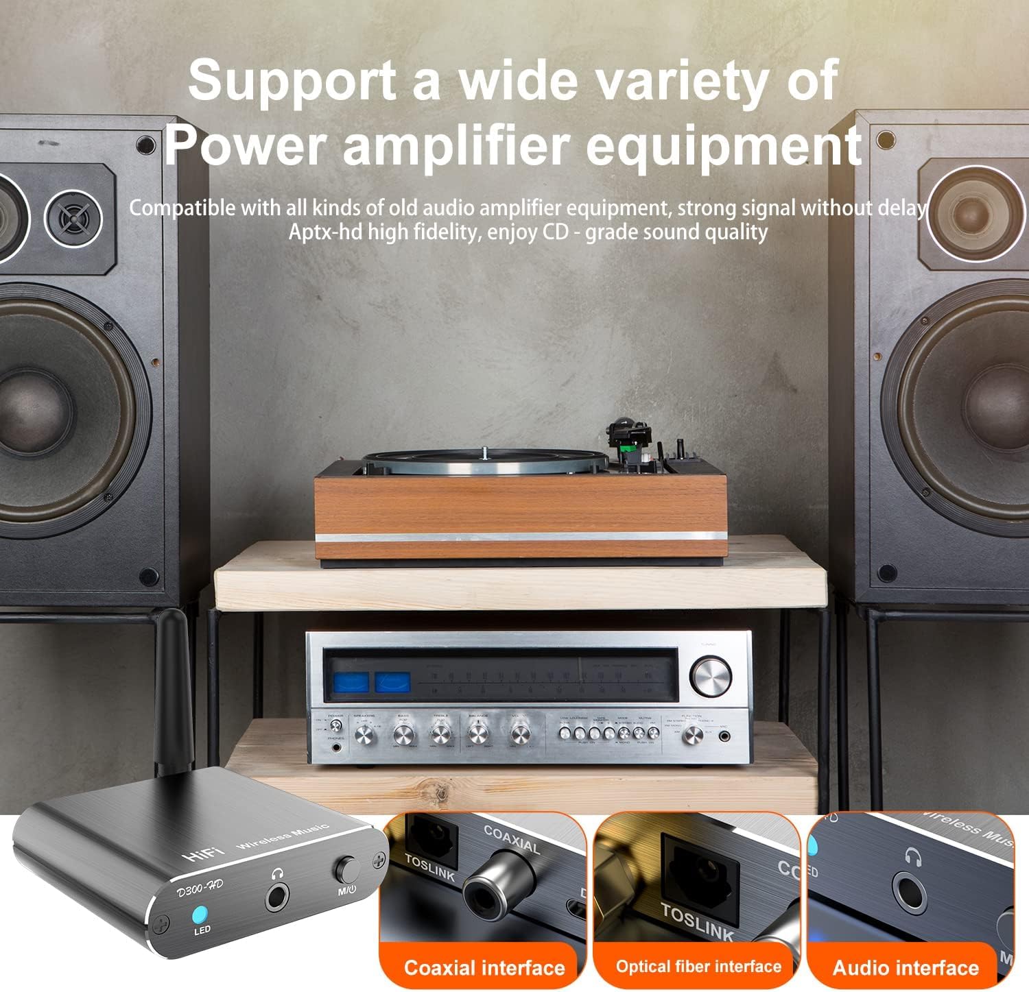Receptor Bluetooth para estéreo doméstico, adaptador DAC Bluetooth 5.3 con salida RCA/óptica/AUX de 3.5 mm. Convierte altavoces con cable en receptor de audio inalámbrico de alta fidelidad para