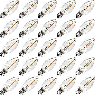 KGC C7 LED Christmas Light Bulb, E12 Base Waterproof LED Bulbs for String Light, 2200K Warm White 50LM, Clear Plastic Night Lights C7 LED Replacement Bulbs for Christmas String Lights. (25 Pack)