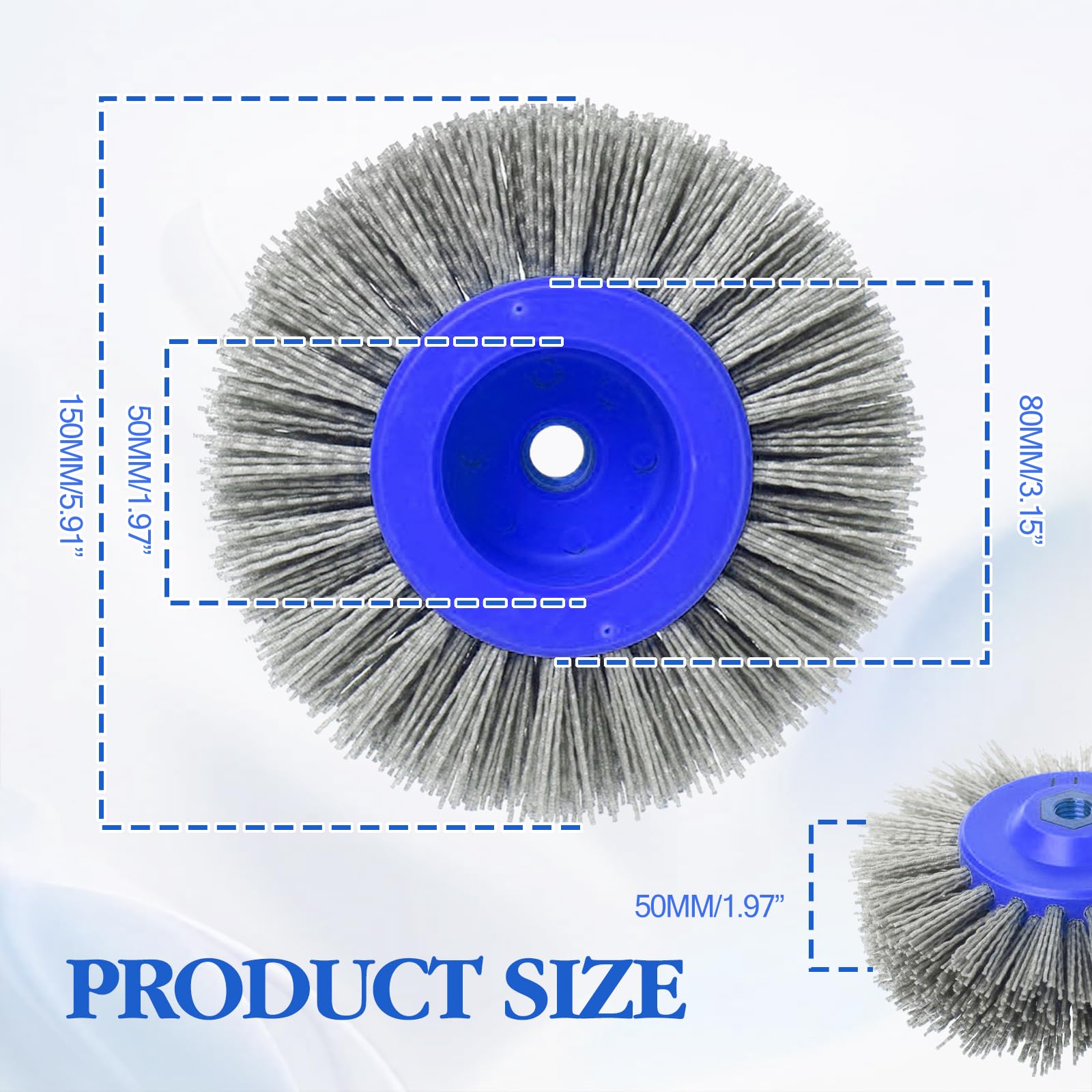 M14 Brosse de ponçage en nylon 150 mm Brosse ronde pour meuleuse d'angle, brosse de structuration, brosse de polissage pour bois et métal, 46/60/80/120 Grit Roue de tréfilage Machine à satiner (grain