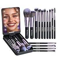 Vista 7 de BS-MALL - Set de brochas de maquillaje con espejo LED, 14 piezas, base en polvo, correctores, sombras de ojos, mini brochas de maquillaje (APINK)