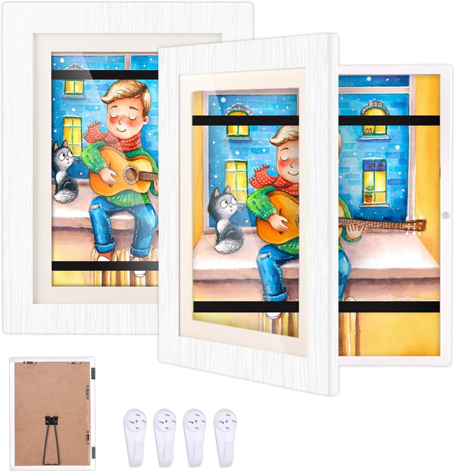 Bilderrahmen Für Kinderzeichnungen A3 – 34x46 Cm, Frontöffnend, Wandmontierbar (Weiß)