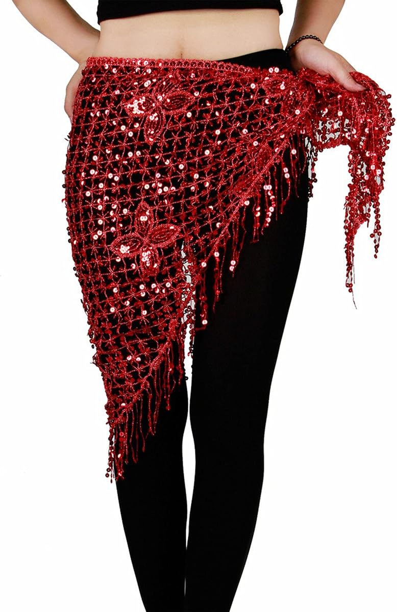MISI CHAO Belly Dance Hip Scarf - Hip Skirt Belly Dancing Belt Triangle Shawl Tassel Belts Waist Chain for Women/Girls
