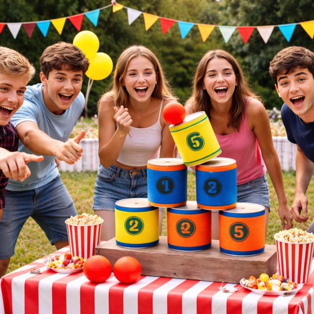 SHOP-STORY Jeu de Chamboule Tout en Mousse, Jeu d'Adresse avec Balles et Cibles Souples, pour Enfants Dès 6 Ans, Intérieur et Extérieur