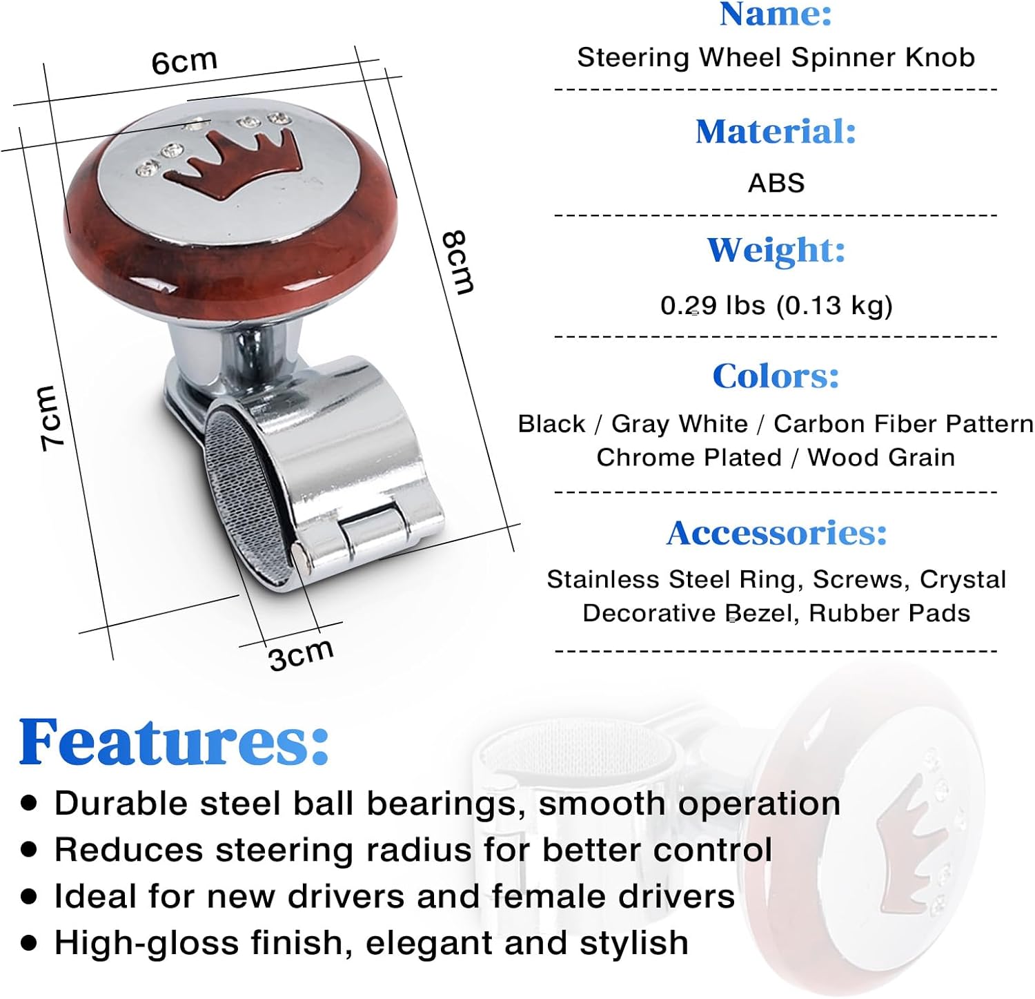 MACHSWON Car Wheel Spinner Knob Power Handle Ball Booster Compatible with Most Major Vehicle - Chrome