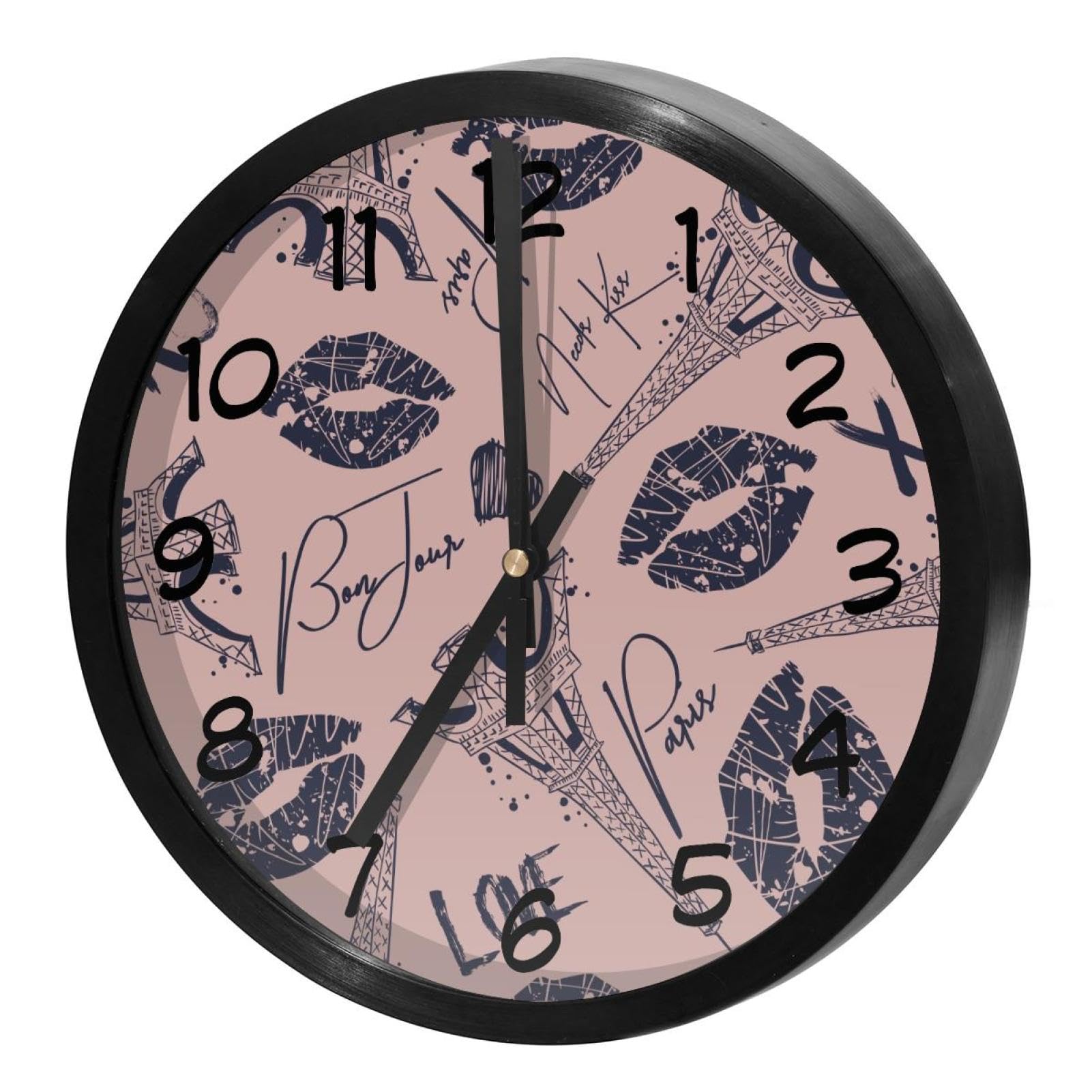 Horloge murale à quartz silencieuse avec pile pour salon et décoration murale tour Eiffel