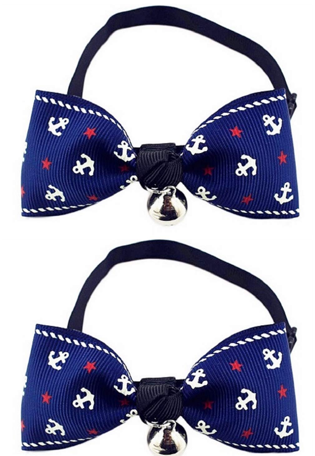 The Crafty OwlAdjustable Anchor Design Pet Bows -Tie Collar with Bell for Cats or Small Dogs. Set of 2 Bows. Various Designs. (Blue/Blue)
