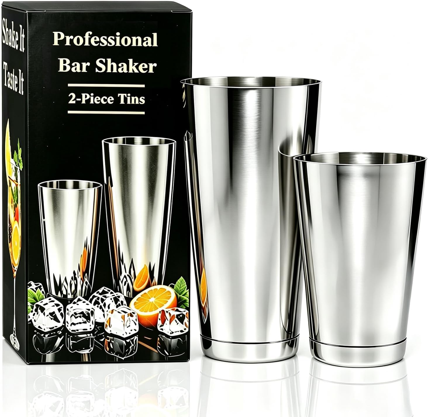 Boston Cocktail Shaker, 18oz & 28oz 2-Piece Tins, Professional Bar Shaker for Bartending, Cocktail Shakers, Essential Bar Tools for Mixing Drinks（Sliver）