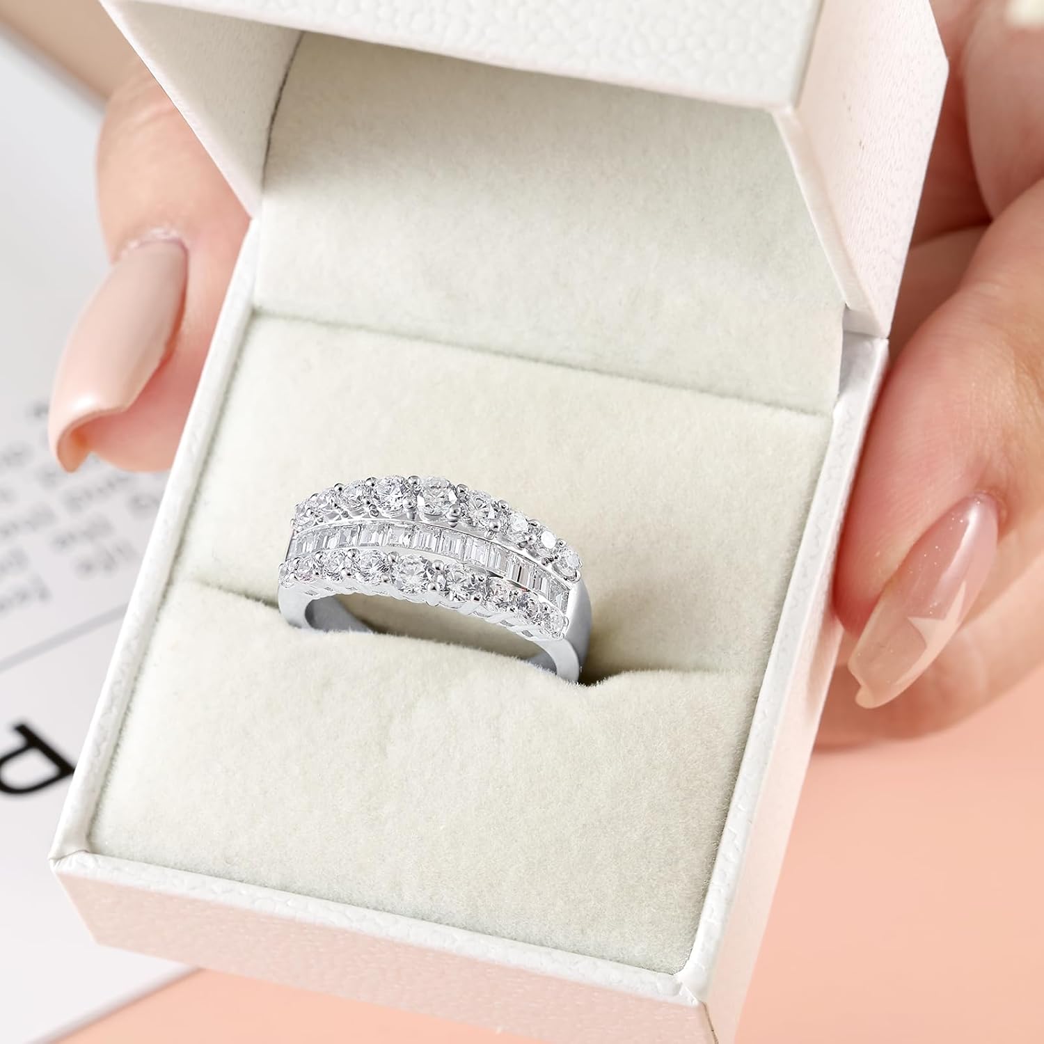 Newshe Jewellery Wide Moissanite Wedding Bands for Women Engagement Rings 925 Sterling Silver Emerald Eternity Ring Round Size 5-10 - Image 6