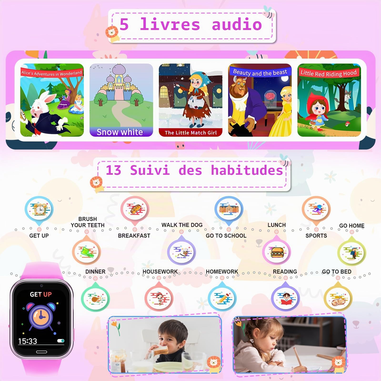 Montre Connectée Enfant 19 Jeux- Smartwatch Téléphone pour Fille Garçon avec Appel SOS, Jeux, Pédomètre, Appareil Photo, Musique, Lampe Poche, Montre Intelligente pour Enfants de 3-12 Ans (Violet1)