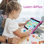 PRITOM 10 inch Kids Tablets Android 13, Tablet with Lanyard 64GB, Quad-Core, HD IPS Display, WiFi, Dual Camera, Toddler Tablet for Kids Age 3+ (Pink)