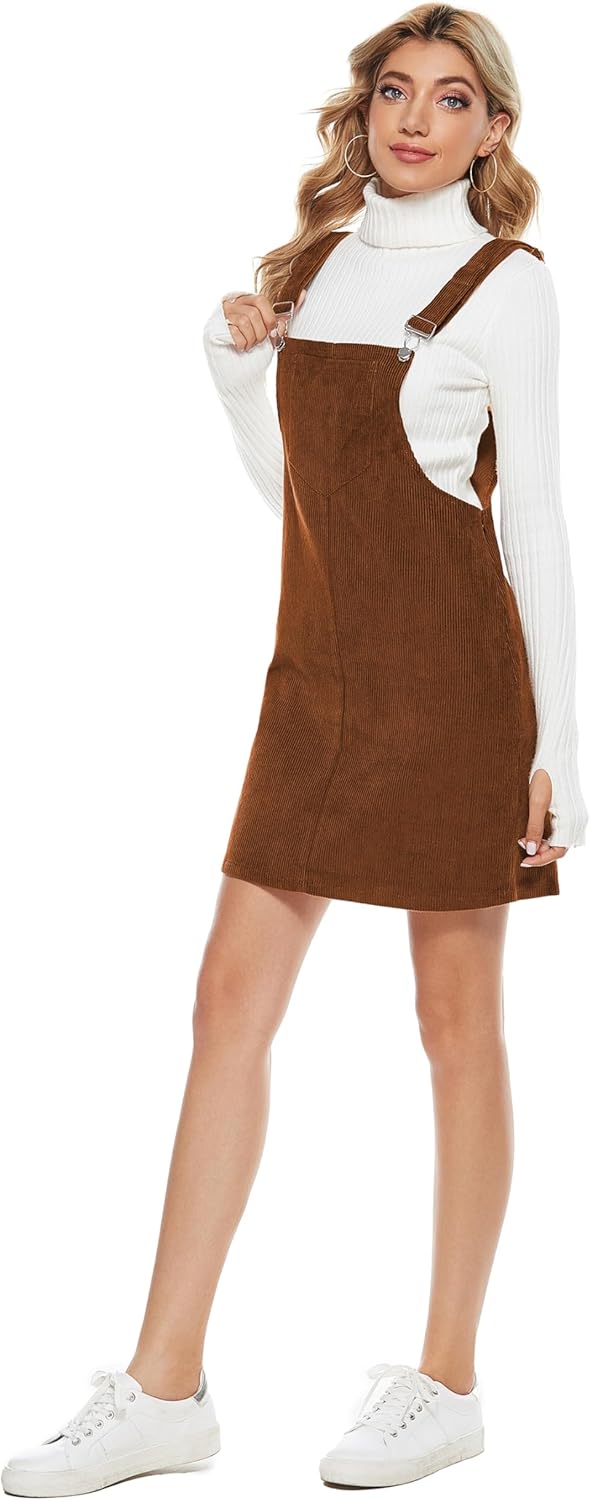 Tanming Women's Corduroy A Line Cute Jumper Pinafore Bib Overall Mini Dress Skirt - Image 6