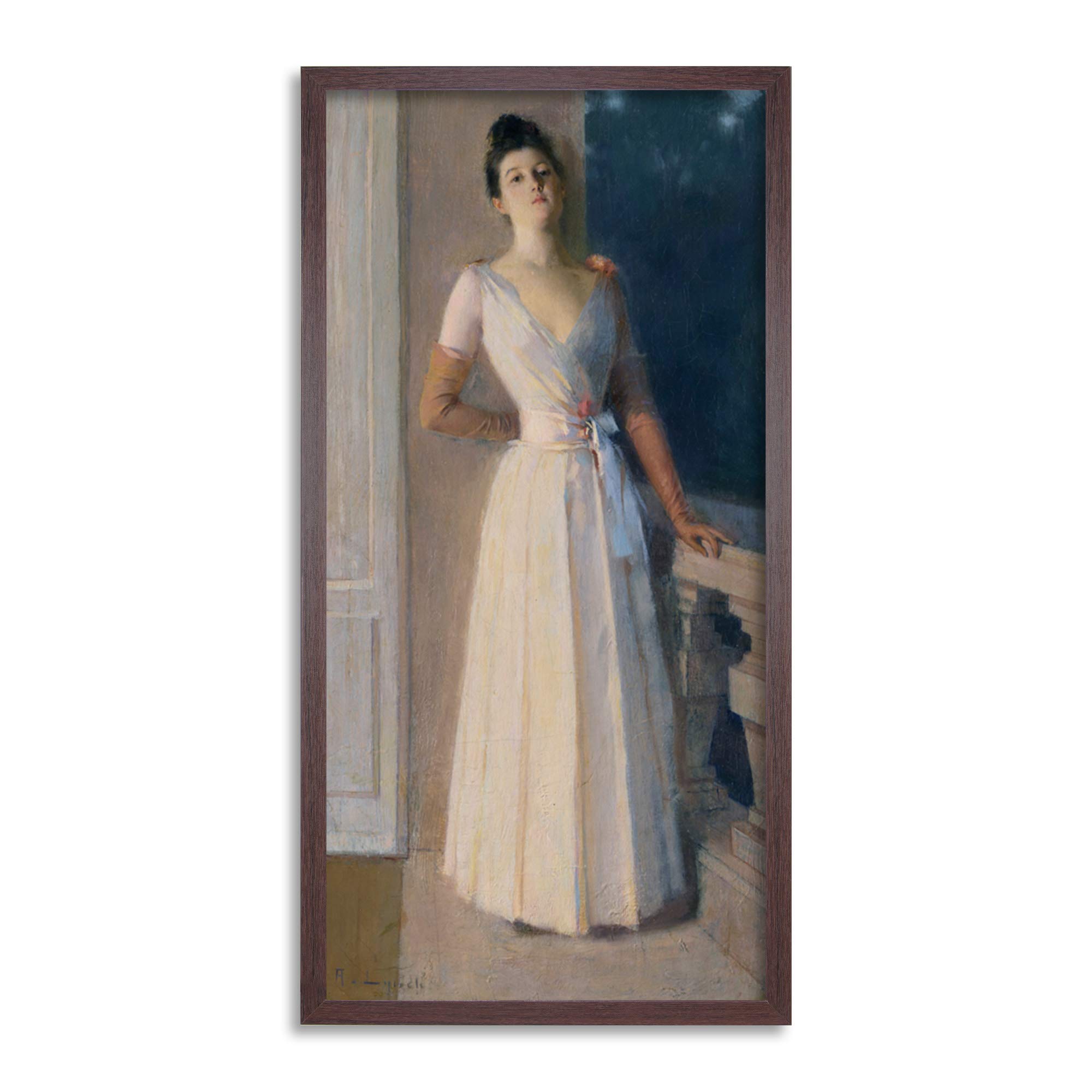 Albert Lynch Portrait By Gaslight C1900 Painting Framed Wall Art Print Long 25X12 Inch