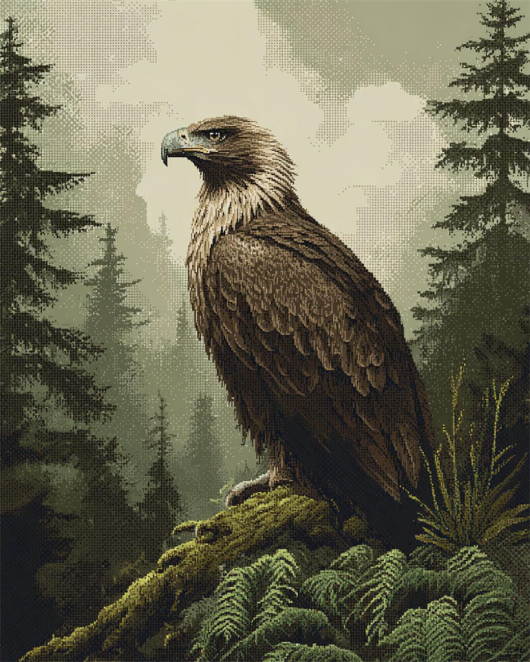 RKFLGEW DIY Seed Bead Embroidery Kits Forests Eagle 50x70cm