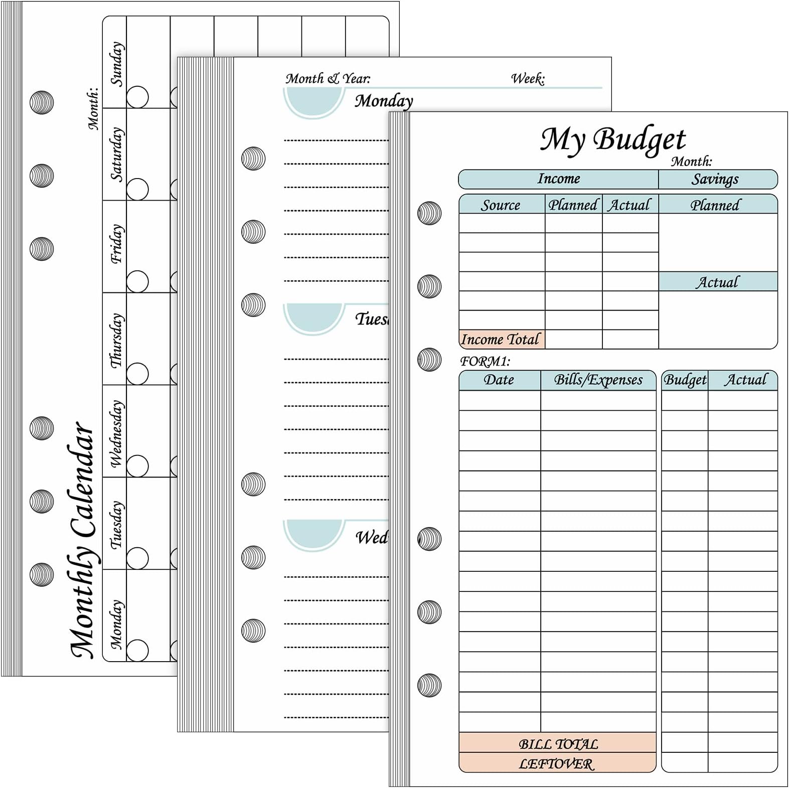 164 Sheets 6 Hole Budget System Refill 37.4 x 66.93 Inch Classic Weekly Monthly A6 Planner Inserts Personal Double Sided 6 Ring Planner Refill for Binder Cover Budgeting Envelope Wallet Bill Saving