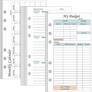 164 Sheets 6 Hole Budget System Refill 37.4 x 66.93 Inch Classic Weekly Monthly A6 Planner Inserts Personal Double Sided 6 Ring Planner Refill for Binder Cover Budgeting Envelope Wallet Bill Saving