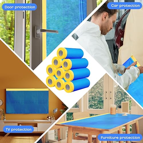 Miniatura 7 de Seajan Películas de enmascaramiento precintadas, película de plástico con cinta, lámina de plástico, película de enmascaramiento para pintura