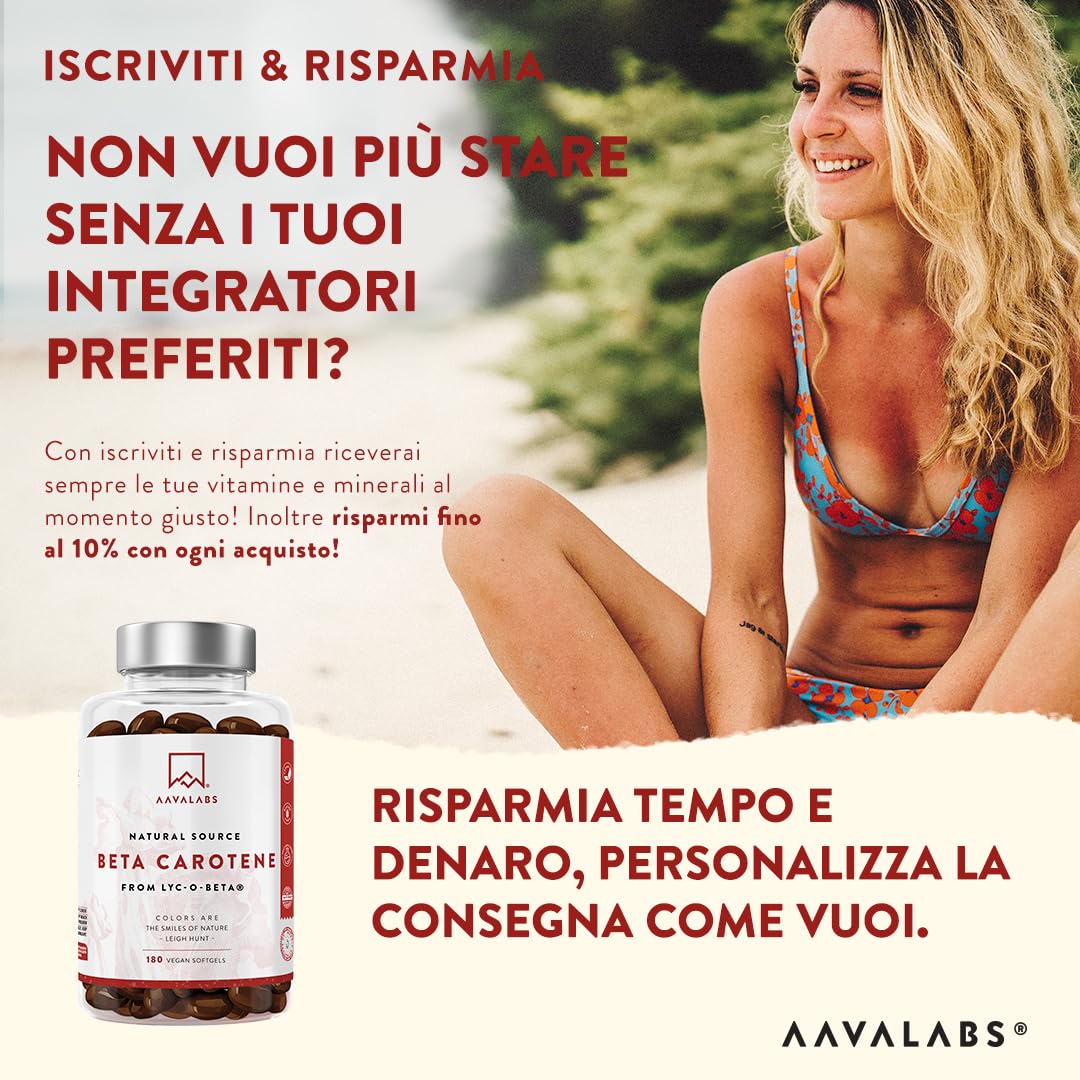 Betacarotene Integratore Abbronzatura Naturale 25000 UI con Lyc-O-Beta e Olio Extravergine d'Oliva - Betacarotene per Abbronzatura Forte e Sistema Immunitario - Integratori Abbronzatura 180 Capsule
