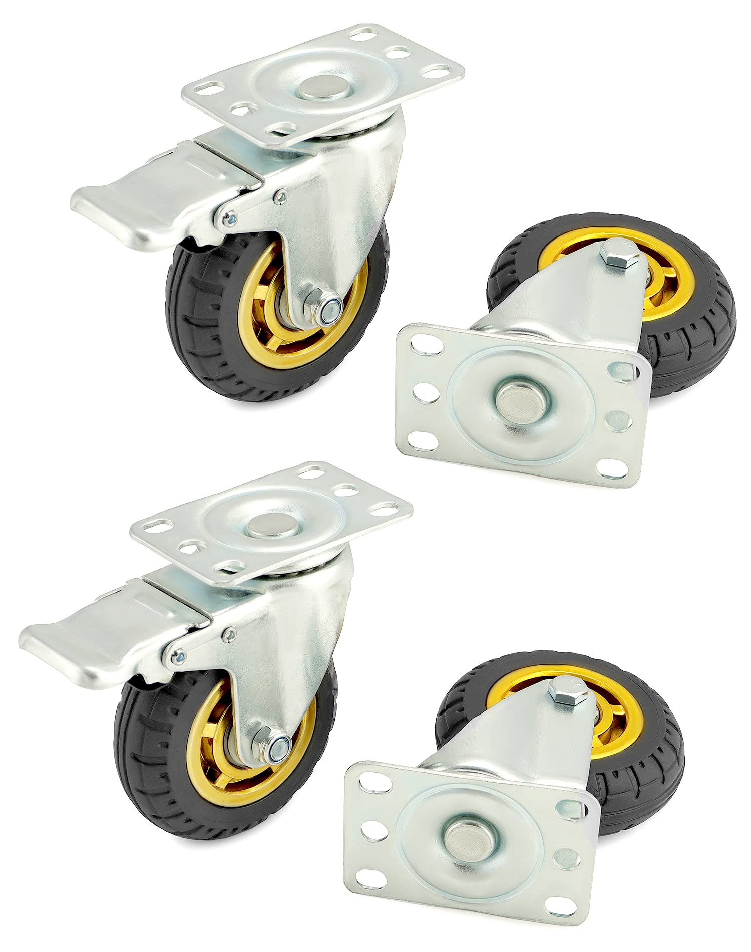 QWORK® 4X ruedas giratorias 100mm, hasta 70 kg por rueda, para transporte de muebles y transporte industrial (2 ruedas giratorias, 2 ruedas de freno)