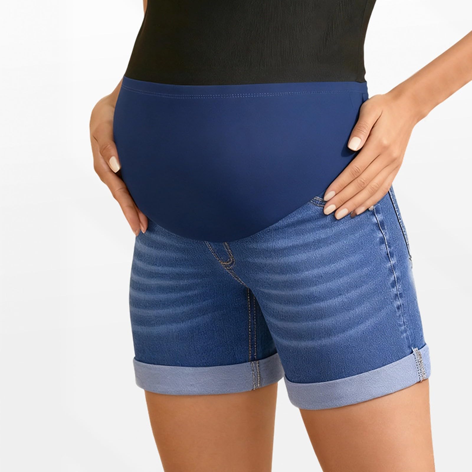 Pantalones cortos de mezclilla para embarazo, para embarazo, para embarazo, para embarazo, elástico, cómodo, casual, con agujeros desgastados, tela fina