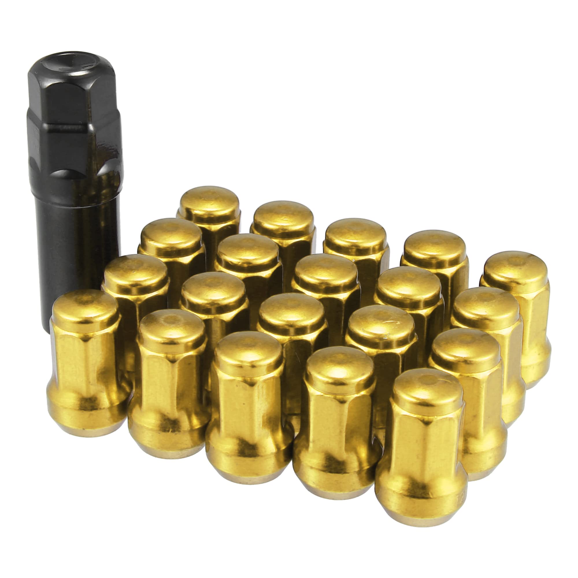 Acorn Seat Nuts M12x1.25 Wheel Lug Nuts Gold - 21 Piece Set With Socket ...