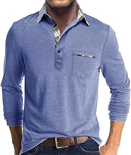 Polo de manga larga para hombre, corte regular, con botones, con solapa, algodón, tiempo libre, golf, con costuras de color, camiseta de manga larga, jersey deportivo