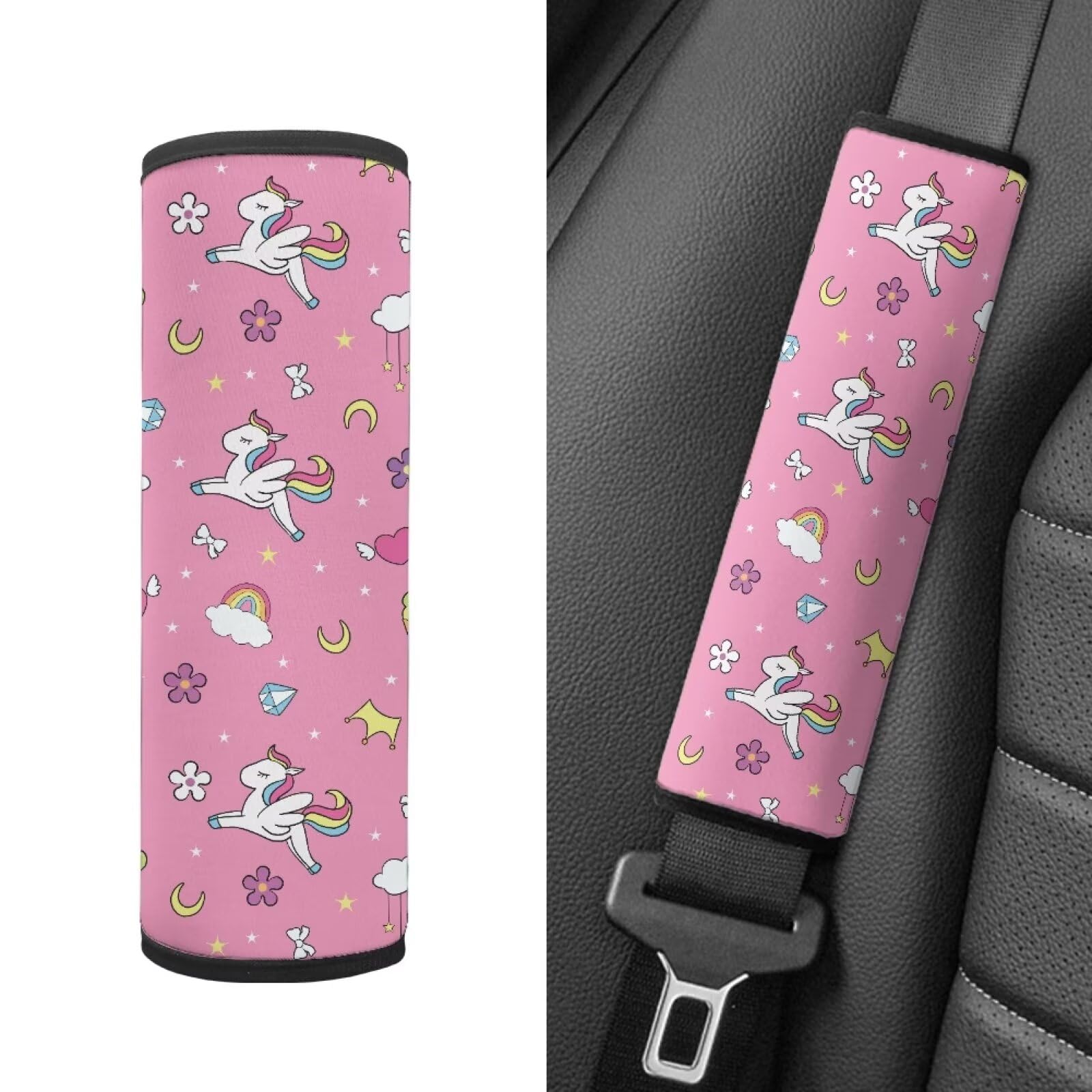 Biyejit 2 Pack Rainbow Horse Car Seat Belt Strap Adjuster for Kids, Galaxy Space Kids Car Seat Belt Cover Soft Seatbelt Shoulder Pad for Comfortable Driving, Car Accessories