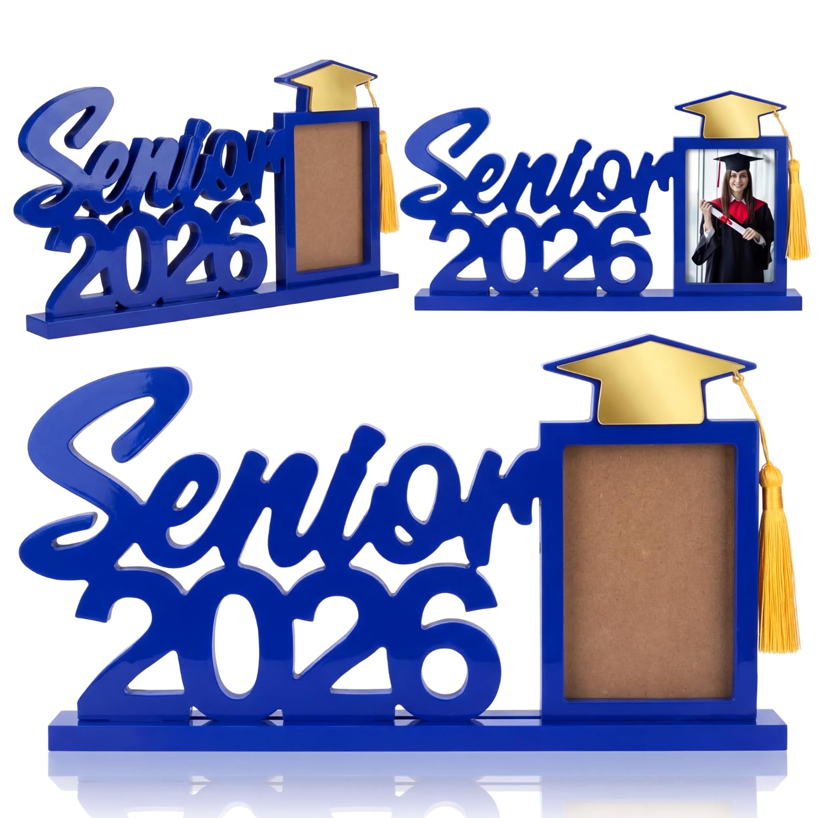 Photo 1 of 1 Pcs 2026 Graduation Gift Graduation Blue Gold Picture Display Senior 2026 Wooden Picture Frame with Tassel Holder for 5*3.5 Inch Photo Senior 2026 Photo Centerpieces for Tables School Grad Night