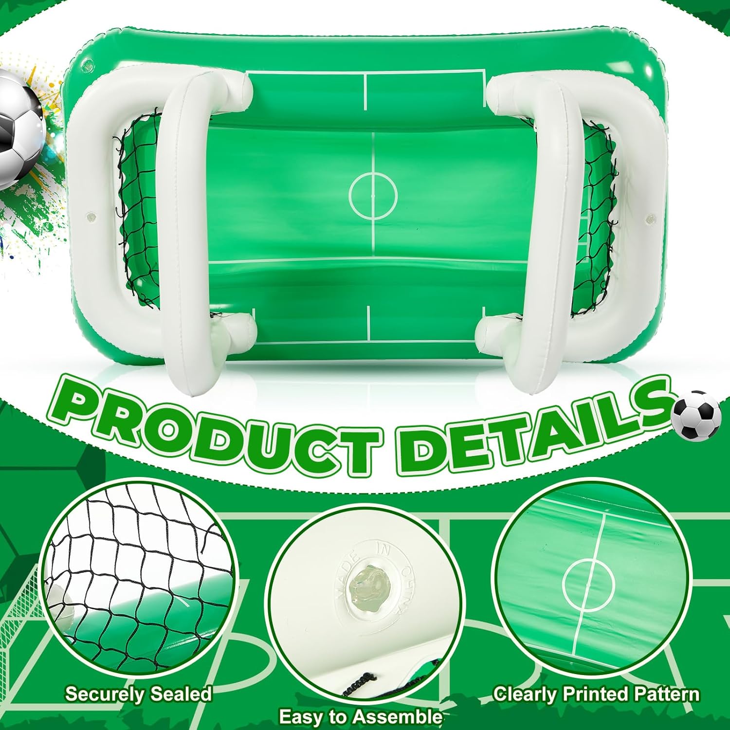 Inflatable Soccer Field Beverage Cooler with Goal Nets, Extra Large Floating Ice Drink Holder for Soccer Party, Pool Theme Party, Backyard & Tailgate Decor