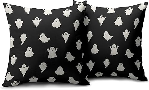 Miniatura 2 de Juego de 2 fundas de almohada de fantasma de Halloween de 18 x 18 pulgadas, con temática espeluznante y aterradora para exteriores, decoración de