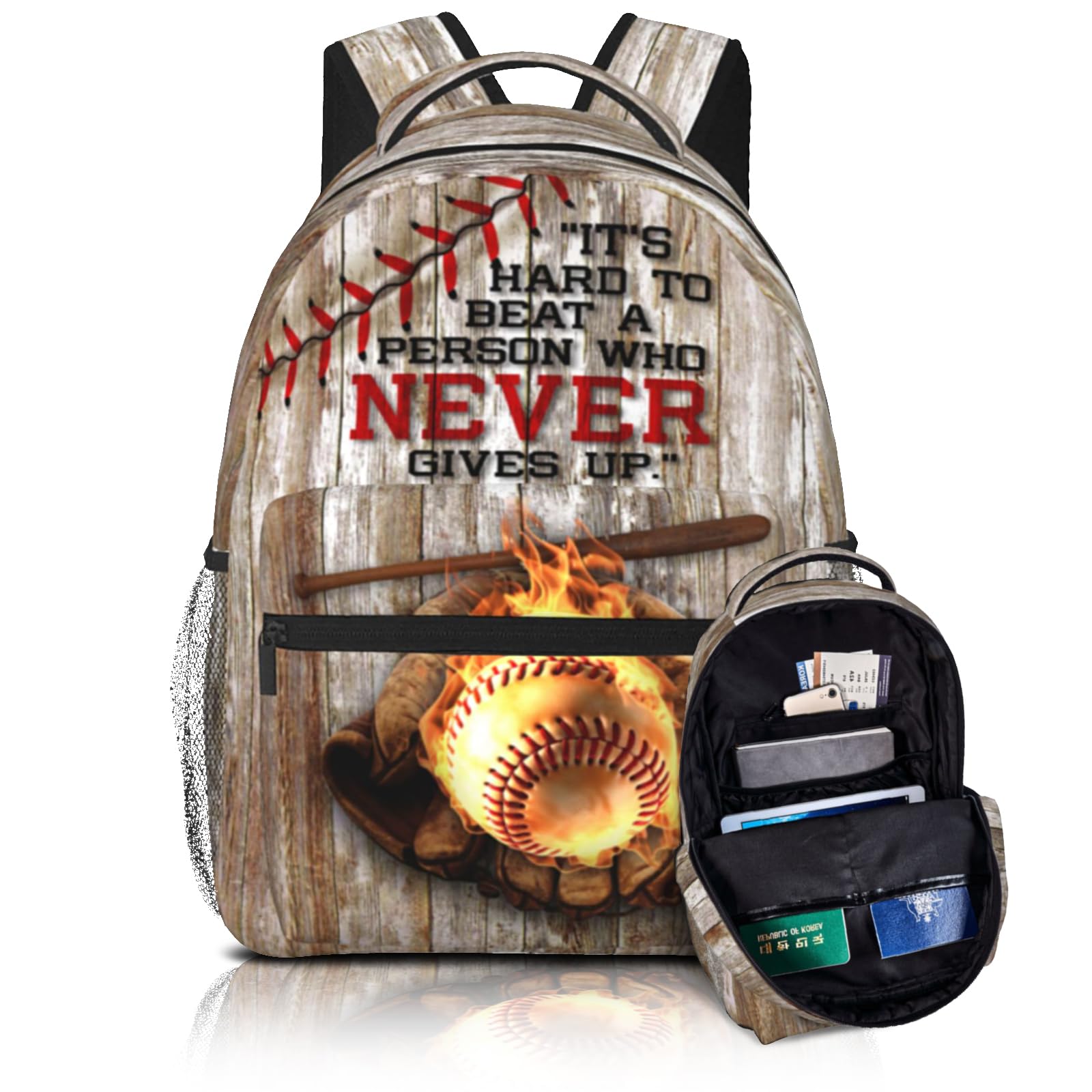 Amsnkee Baseball Backpack for Boys 8-12, 15.7 Inch Large Capacity Flame Ball School Bookbag for Kids, Lightweight & Ergonomic Backpack for Elementary