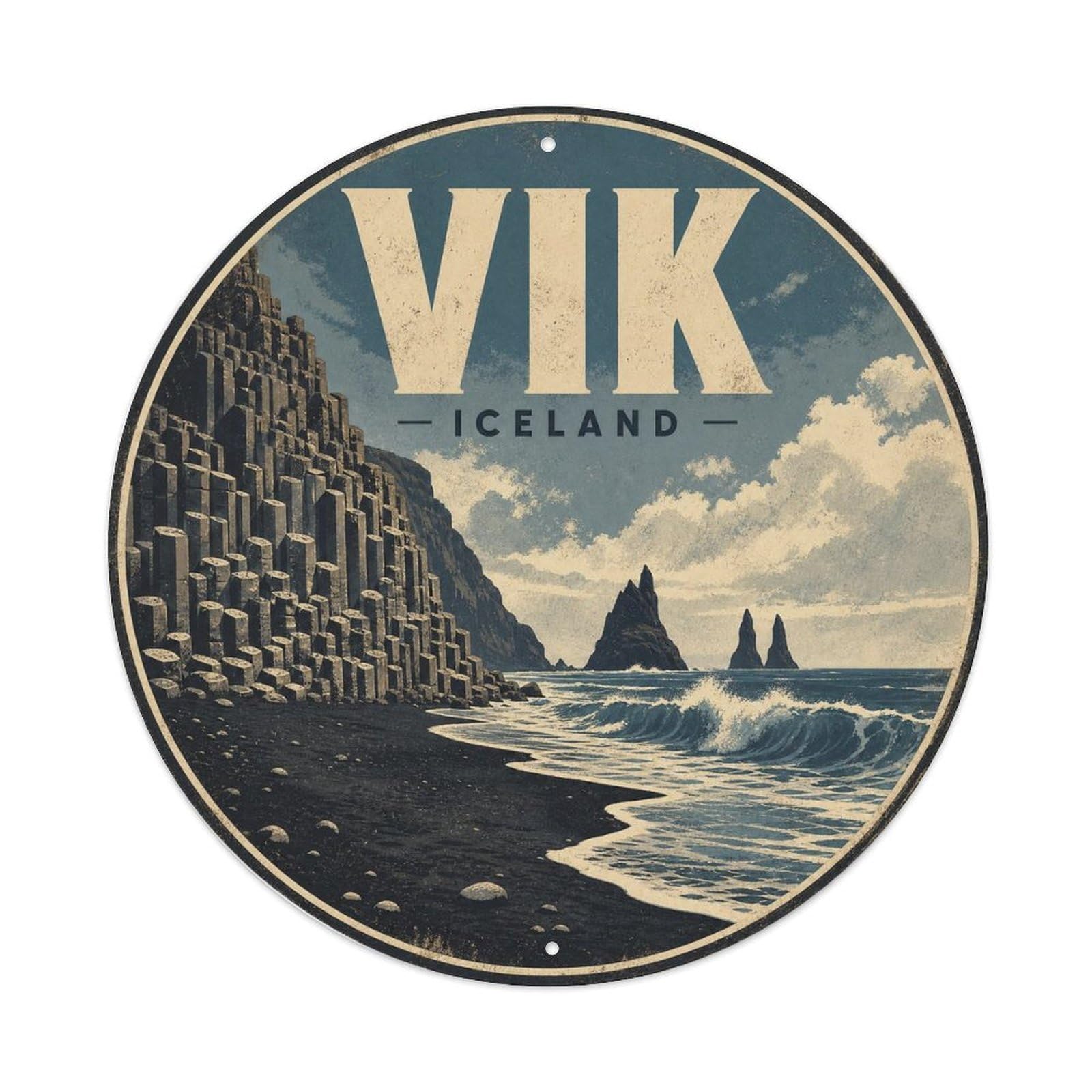 Retro Travel Iceland Vik Vintage Metal Tin Sign Plaque Wall Decor for Cafe, Club Bar, Office, Garden Metal Poster 8x8Inch