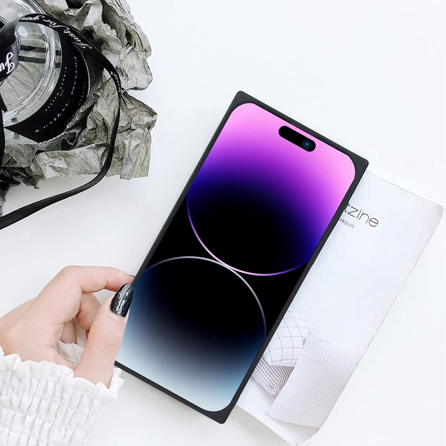 LUVI Compatible with iPhone 16 Mirror Rectangle Case for Women Makeup Cute Luxury Glossy Glass Mirror Design with Silicone Bumper Slim Thin Fashion Protective Shockproof Cover Silver - Image 6