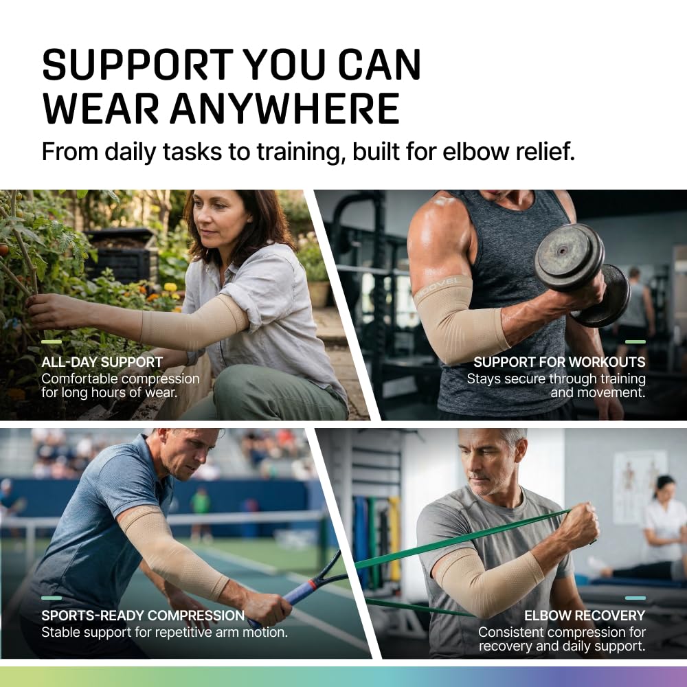 MODVEL Ellenbogenbandage – Kompressionsbandage für Gelenkschmerzlinderung, Erholung, Sehnenentzündung, Tennis- und Golferellenbogen, für Training und Gewichtheben, Einheitsgröße für Männer und Frauen