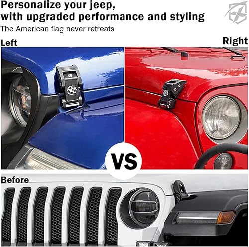 Miniatura 34 de Xprite Pestillos de aluminio morado para capó con bandera de Estados Unidos, kit de pestillos ajustables para capó compatible con Jeep Wrangler JK