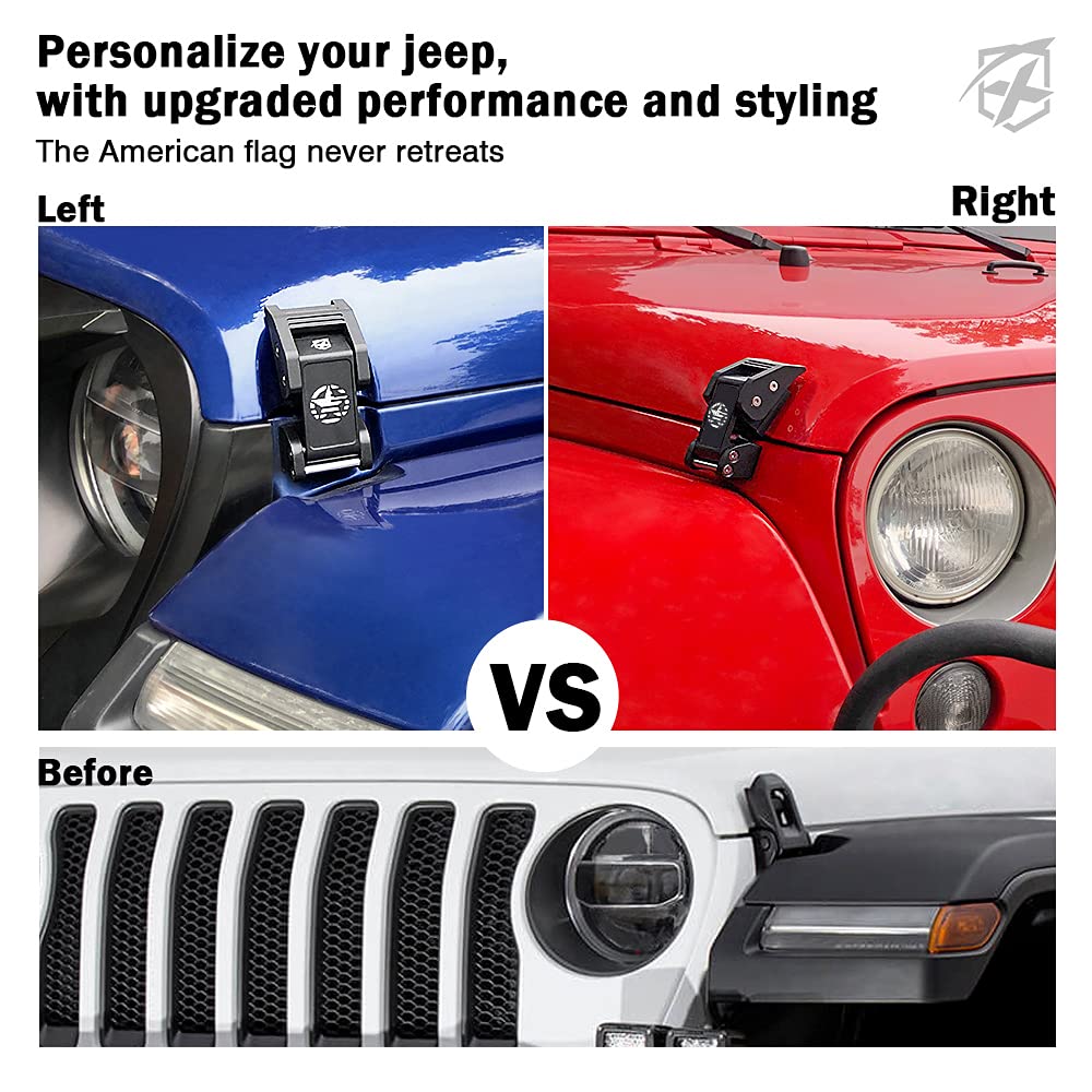 Xprite Loquets de Capot en Aluminium avec étoile, kit de loquets de Capot réglables compatibles avec Jeep Wrangler JK JKU 2007-2018 et Jeep Wrangler JL JLU 2018-2021 Gladiator JT