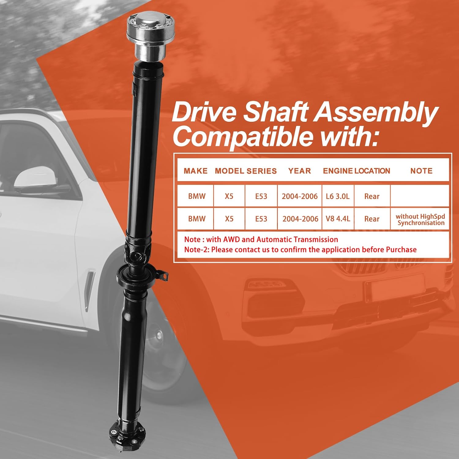 976-063 Rear Complete Drive Shaft Prop Shaft Driveshaft Assembly Compatible with BMW E53 X5 2004 2005 2006, AWD Automatic Transmission, Replace OE 65-7017, 976-063, 26107524364, 26107549298