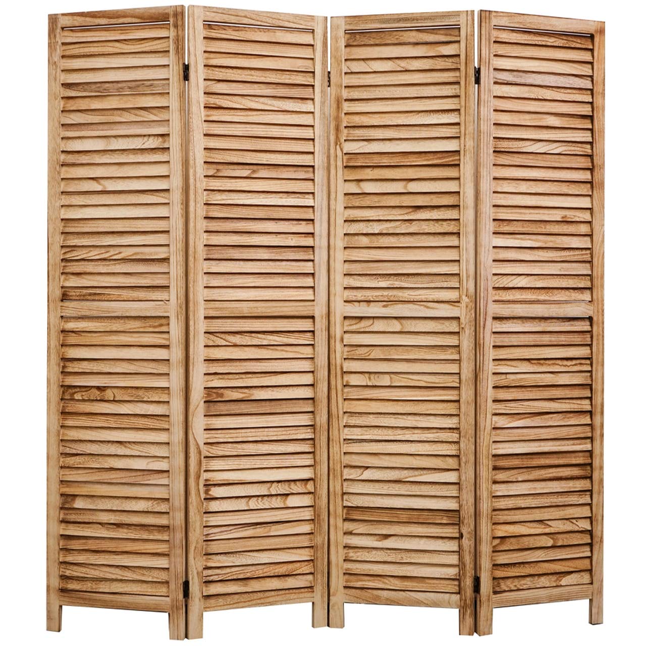 Legacy Decor 4 Panel Room Divider Full Length Wood Shutters Louver Natural