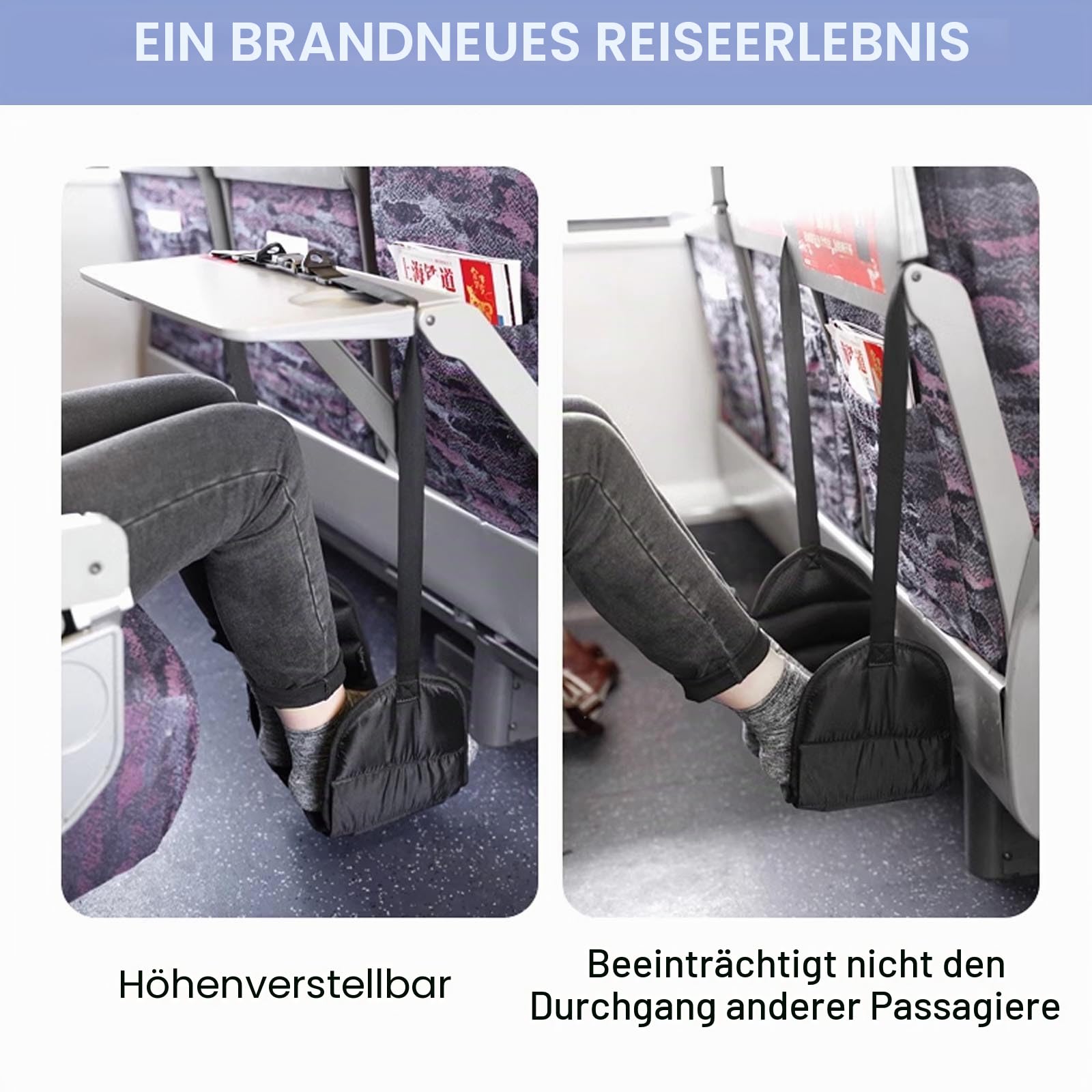 GWAWG Flugzeug Fußstütze Fußhängematte Fuß Hängematte Flugzeug Reisezubehör Faltbar mit einer Aufbewahrungstasche Bietet Entspannung und Bequem für Lange Flüge Küche, Haushalt & Wohnen