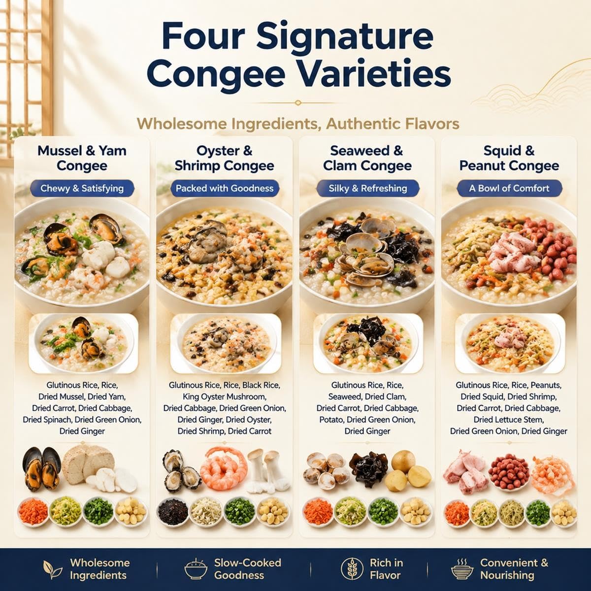 Meeresfrüchte-Congee, Gefriergetrocknete Reismischung,150g*8pcs