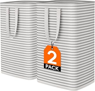 Lifewit Cesto Ropa Sucia, Cesta Ropa Sucia Impermeable con Asas Extendidas, Laundry Basket, Cubo Ropa Sucia Plegable, Bolsa Ropa Sucia para Baño, Dormitorio, Lavadero, 80L, Gris, Paquete de 2