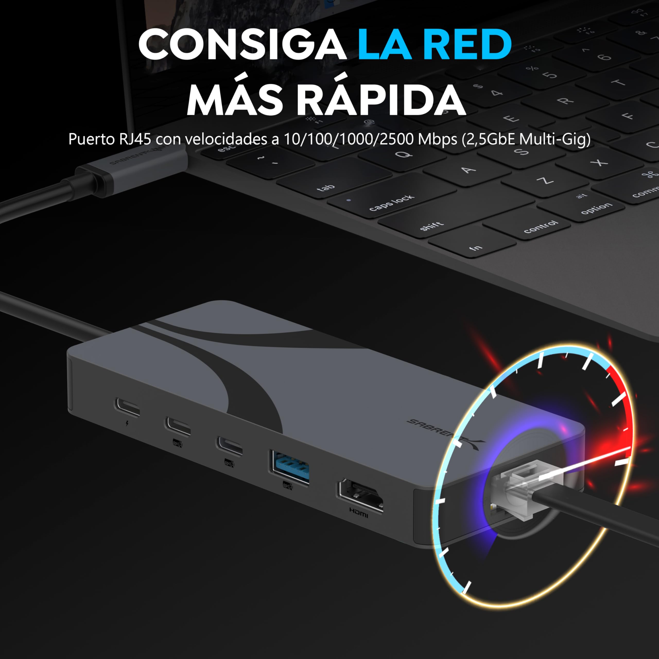 SABRENT Hub USB4 | Concentrador de Base de Viaje con 2 Puertos USB-C, 1 Puerto USB-A, HDMI 2.1, 2.5GbE y PD 3.0 de 85W (HB-U4HP)